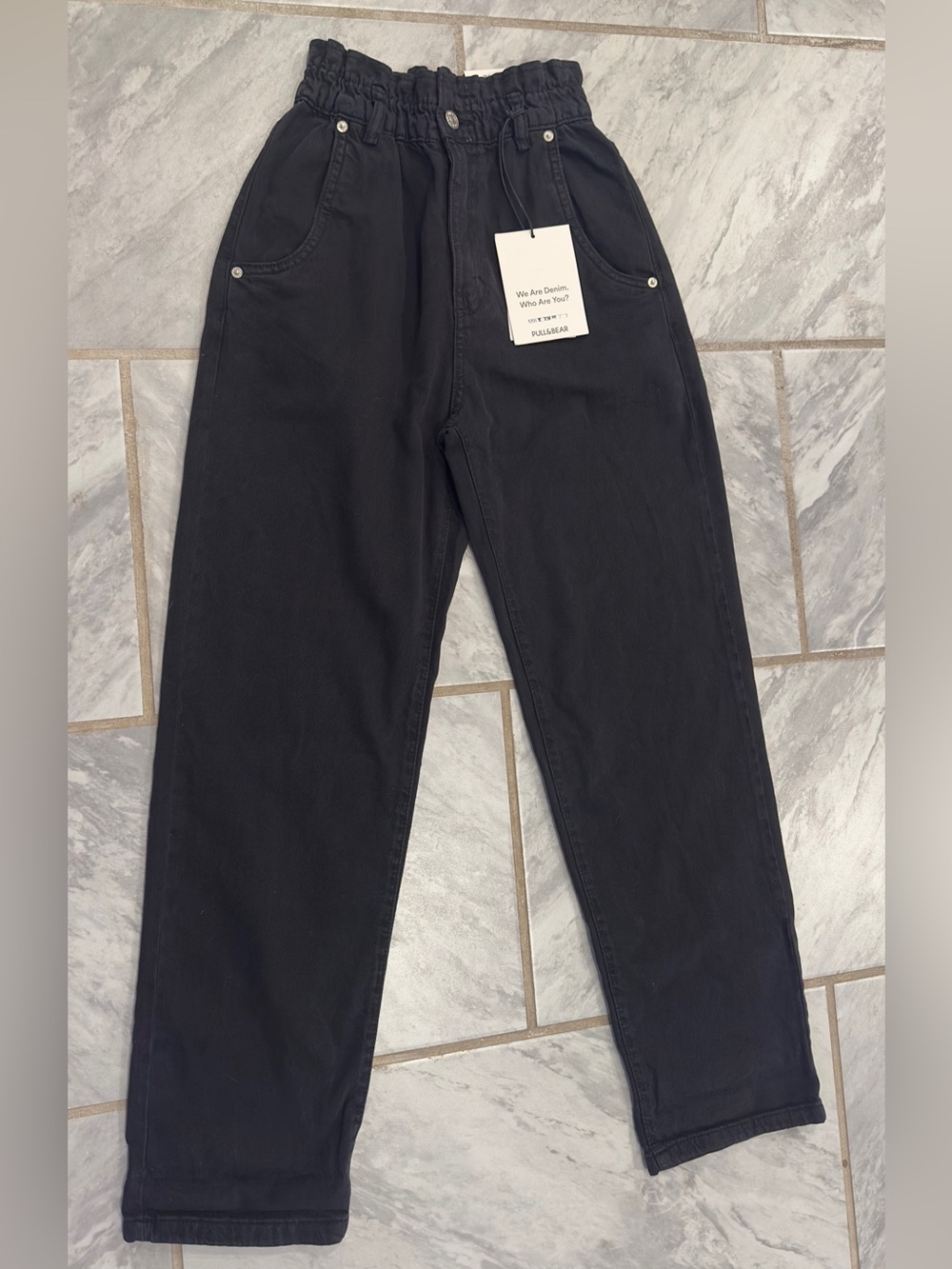NWT Pull & Bear Womens Black Slim Straight Jeans With Stretch Waistband Size S